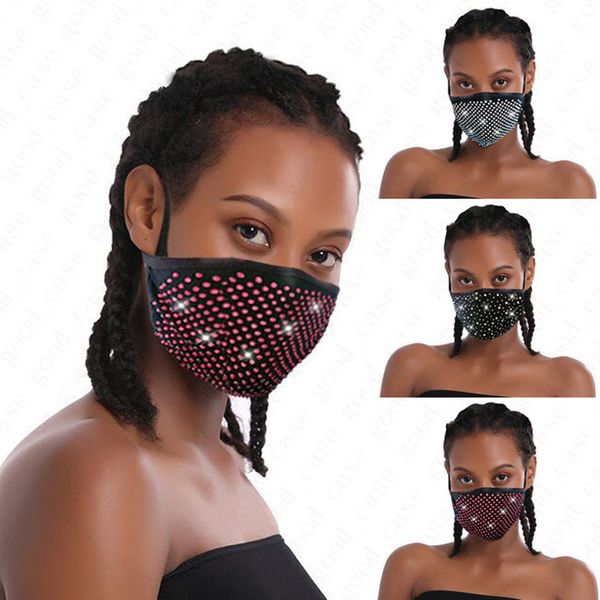 

fashion diamond bling bling washable reusable mask pm2.5 face shield sun drill shiny face cover mouth masks anti-dust mouth-muffle d6816, Blue