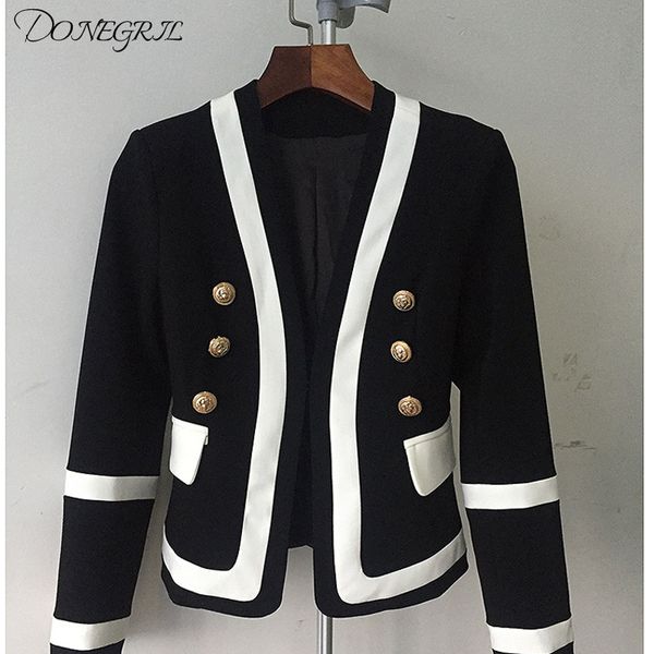

2019 spring autumn new fashion designer blazer jacket women's classic black white color metal buttons blazers work coat s-xxl, White;black