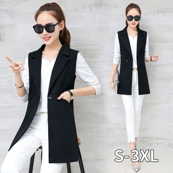 

spring autumn sleeveless vests long suit vest women slim blazer vest coat waistcoat office lady elegant black red blue, Black;white