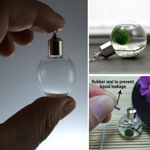 

6pcs clear glass ball with metal screw caps glass vial pendant miniature ing glass bottle necklace pendant, Silver