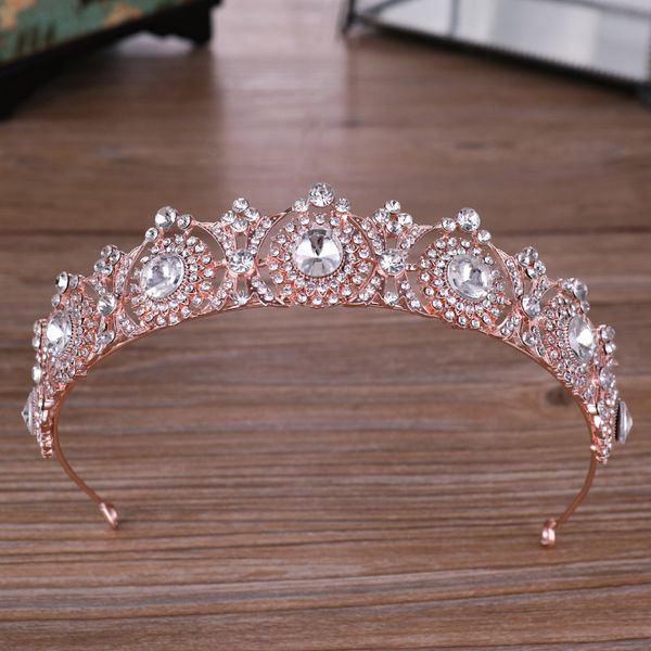 

baroque elegant rose gold heart crystal crown princess bridal wedding tiara hair decoration headpiece wedding hair accessories, Golden;white