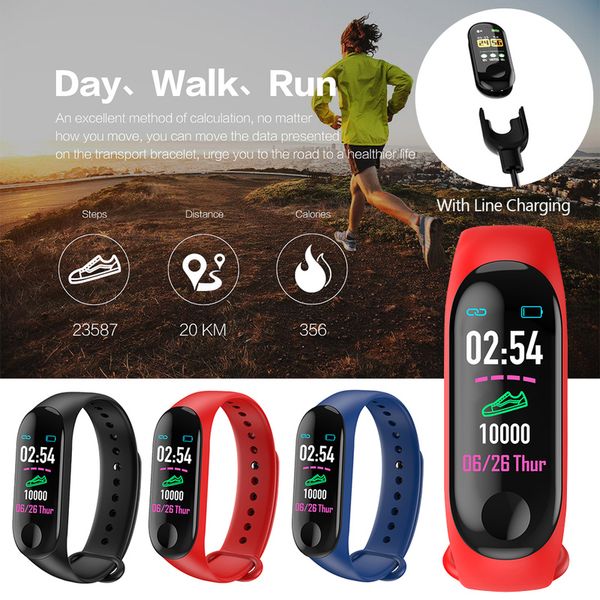 

fitness blood pressure step counter outdoor ips screen heart rate monitor waterproof m3 plus pedometer pk mi band3