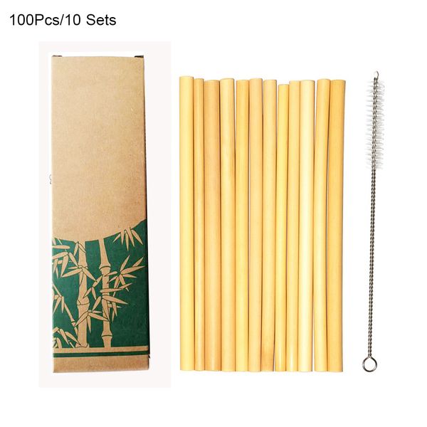 

100pcs/10sets reusable bamboo drinking straws eco-friendly useful party kitchen with clean brush for drop shipping wholesale