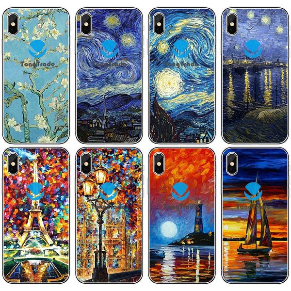 

tongtrade] soft silicone tpu case for apple iphone 11 pro max x xs 8s 7s 6s 5 vintage retro vincent van gogh starry sky oil painting case