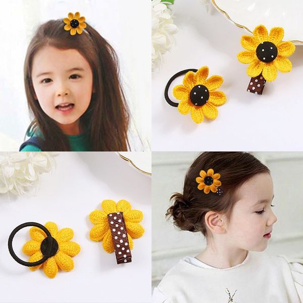 

sweet flowers sunflower hair ring cute girl hair rope pin girl baby elastic ring rubber band headdress accessory, Slivery;white