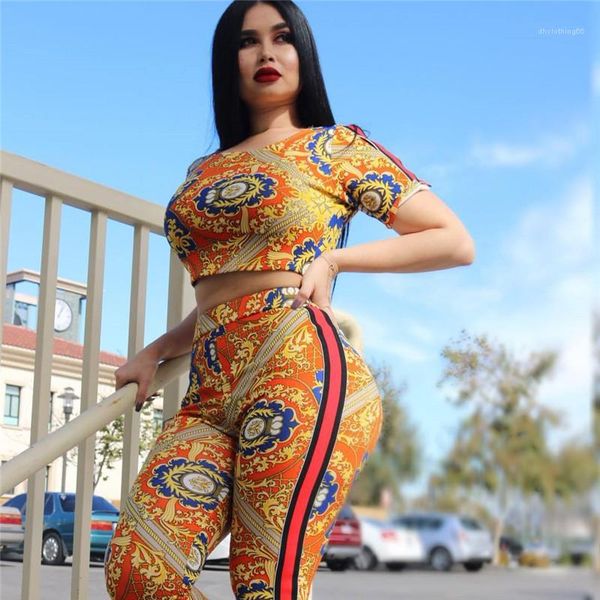 

long pants suits fashion casual 2pcs set geometric printed womens designer tracksuits short and, Gray