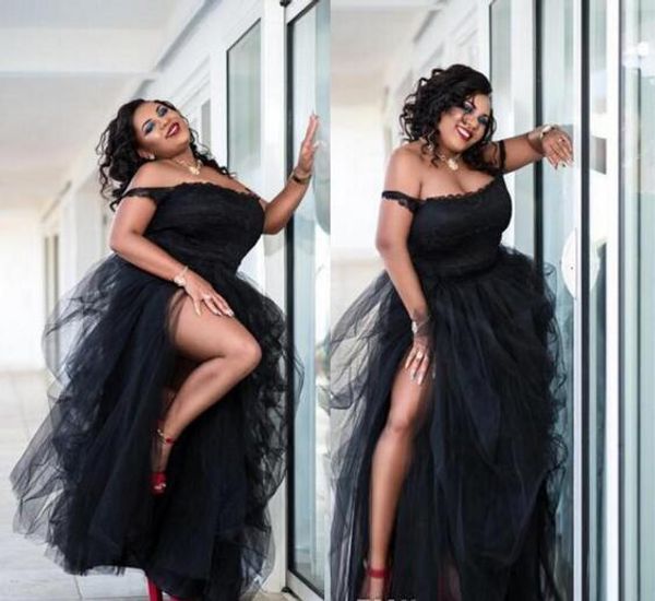 

black off the shoulder evening dresses formal plus size side split ruffles lace ball gown prom dress formal gowns special occasion