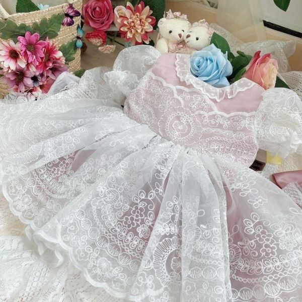 

girl's dresses 2pcs spanish lolita princess dress lace stitching bow short sleeve cute ball gown birthday party easter for girls y3108, Red;yellow