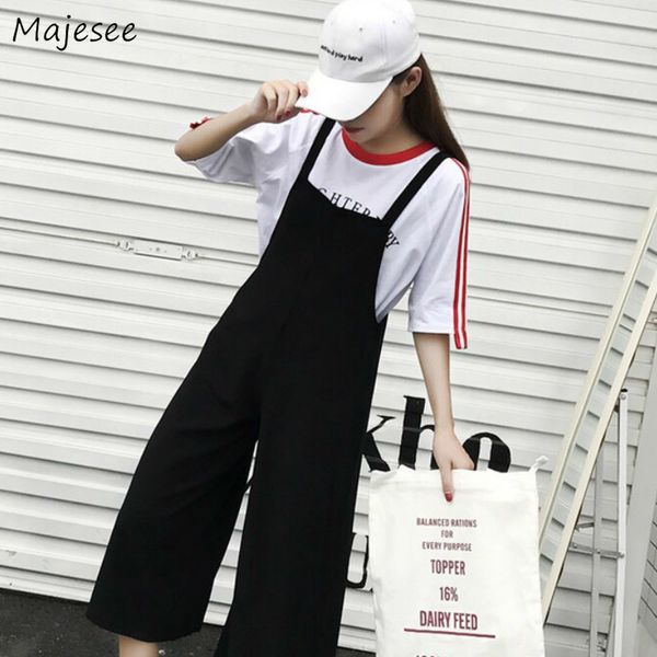 

jumpsuits women korean style trendy simple solid harajuku all-match student loose breathable casual womens ankle-length trousers, Black;white