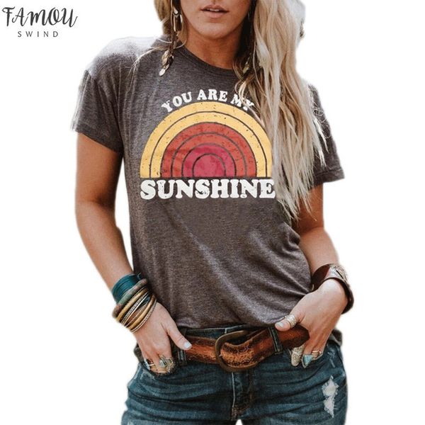 

you are my саншайн радуга printed t рубашка лета женщин с коротким рукавом топы tee o шеи plus размер женщины harajuku футболку, White