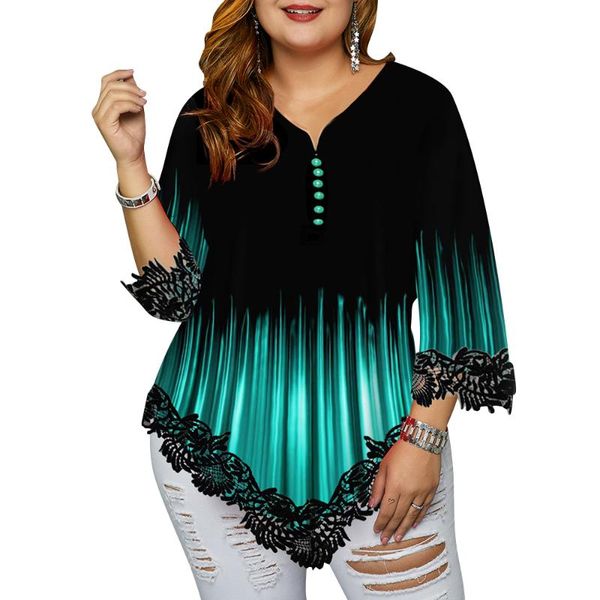 

loose shirt blouse women gradient shirts irregular casual button blouse floral lace shirts v neck print striped blouses, White