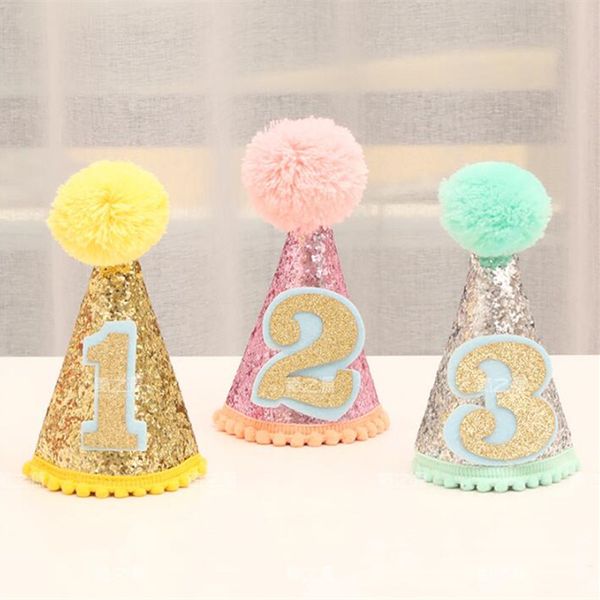 

new pompon ball number headband birthday hat children adults party hats caps birthday party supplies