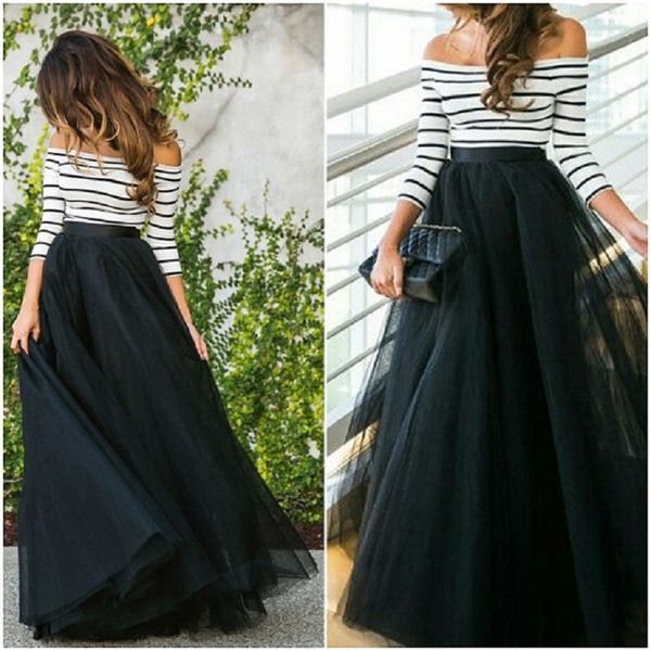 

4 layers 100cm floor length skirts for women elegant high waist pleated tulle skirt bridesmaid ball gown bridesmaid clothing v200408, Black