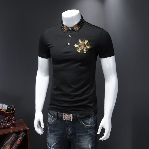 

2020 new summer men's short-sleeved polo shirt double mercerized cotton embroidered lapel t-shirt slim wild bottoming shirt men, White;black
