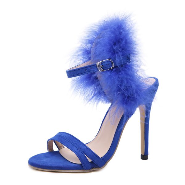 

2019 spring new designer feather high heels female noble comfort increased sandals large size high quality, Black
