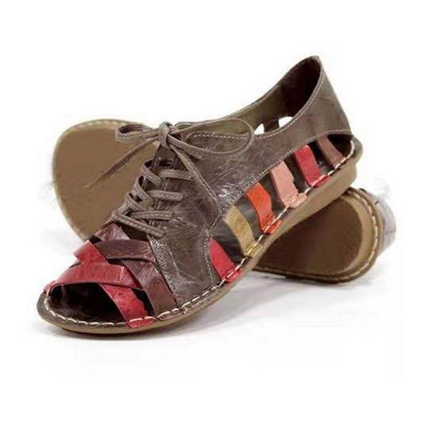 

litthing sandals shoes woman peep toe casual lace up hallow out flat sandals shoes zapatos de mujer 2020, Black