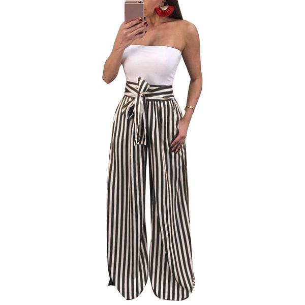 Compre Pantalones Anchos De Las Mujeres Contraste Rayas Imprimir