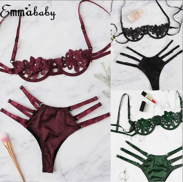 

womens lingerie set lace bra sets wireless bra panty underwear babydoll lace flower and panties femme unlined, Red;black