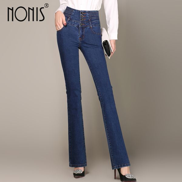 

nonis plus size 26-33 skinny 2017 new women white blue denim jeans with high waist flared pants feminino trousers