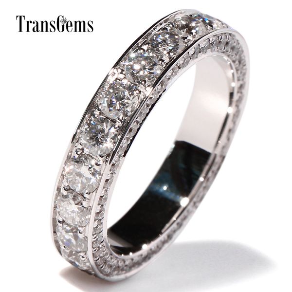 

transagems lovers wedding band 14k white gold all f color moissanite full eternity anniversary engagement band for women and men y19061203, Slivery;golden