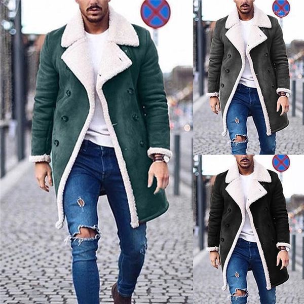 

plus size mens casual long coats designer mens solid trench coats fashion fleece warm winter jacket, Tan;black