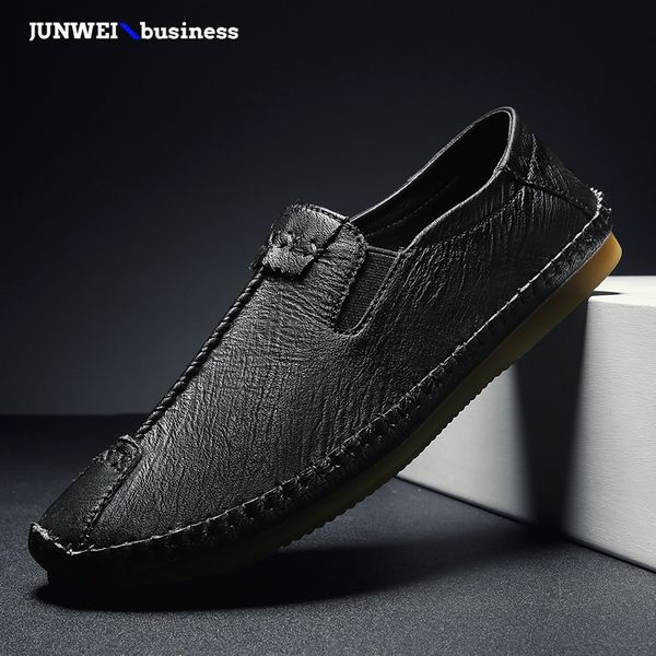 

casual new fashion leather shoes comfortable flat driving moccasins men loafers a4, Black