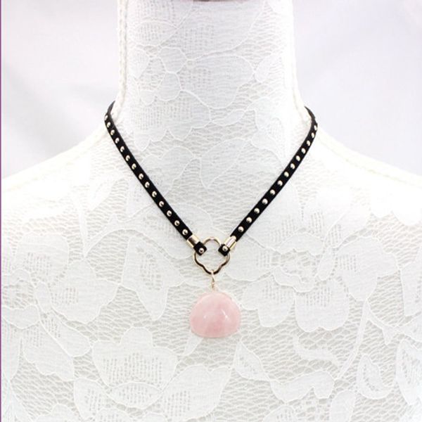 

wholesale 10 pcs gold plated irregular shape rose quartz pendant rope chain choker necklace fashion jewelry, Silver