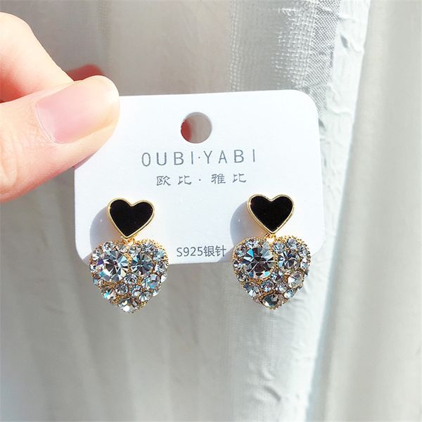 

корея классический сердца rhinestone мотаться серьги для женщин свадебное arete кристалл мотаться серьги ювелирных изделий способа аксессуар, Silver