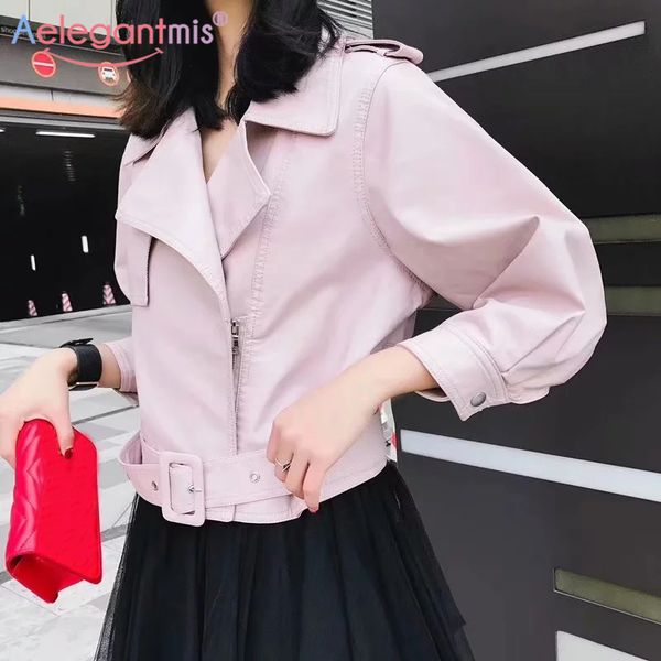 

aelegantmis new design chic women faux leather jacket cool punk streetwear motorcycle biker coat female autumn winter outerwear, Black