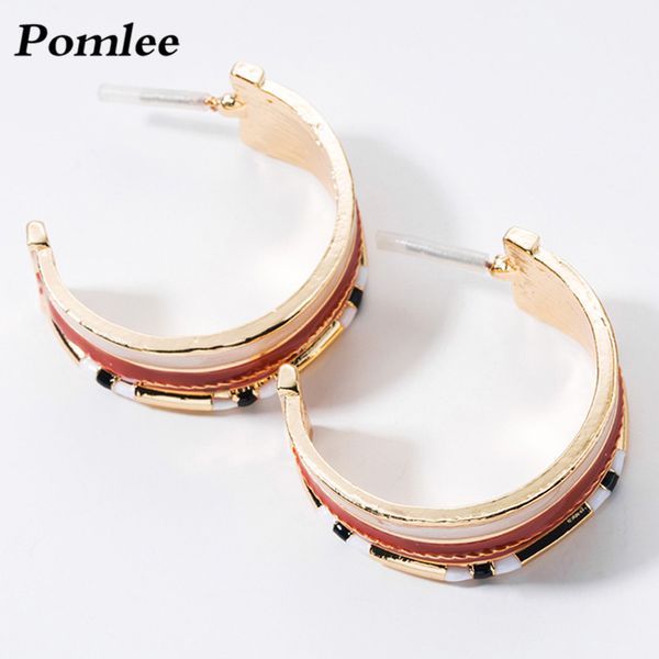 

pomlee oil drip boho hoop earrings for women fashion metal trendy earrings grade girls shiny wedding vintage 2019 wholesale, Golden;silver