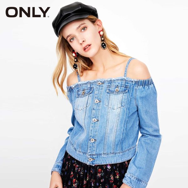 

only spring & autumn off shoulder washed denim jacket coat|118154516, Tan;black