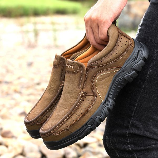 

work loafers male genuine leather casual shoes men handmade leisure men shoes retro cow leather loafers hc-560, Black