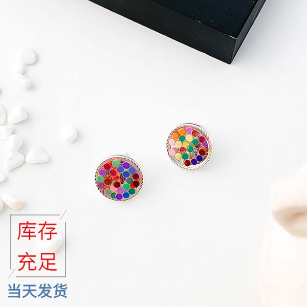 

new-sterling silver needle сладкий симпатичные красочный горошек круглые серьги женщина корейской моды, Golden