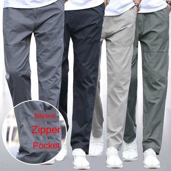 

mens designer cotton casual thin pants high waist middle-aged loose straight dad pantskvrs, Black