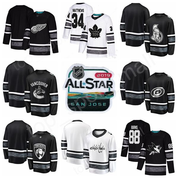 

All Hockey Jerseys Star 2019 Elias Pettersson Erik Karlsson Thomas Chabot Keith Yandle Jimmy Howard Sebastian Aho John Gibson Clayton Keller