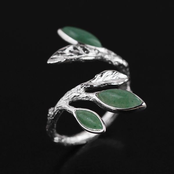 

inature 925 sterling silver rings for women natural aventurine leaf ring handmade jewelry gifts sh190721, Slivery;golden