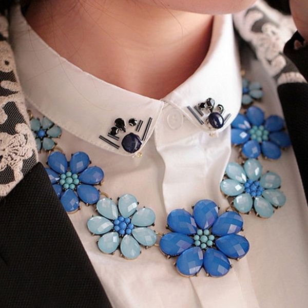 

coloured crystal flower jewel beads chain alloy necklace for women girl, Silver