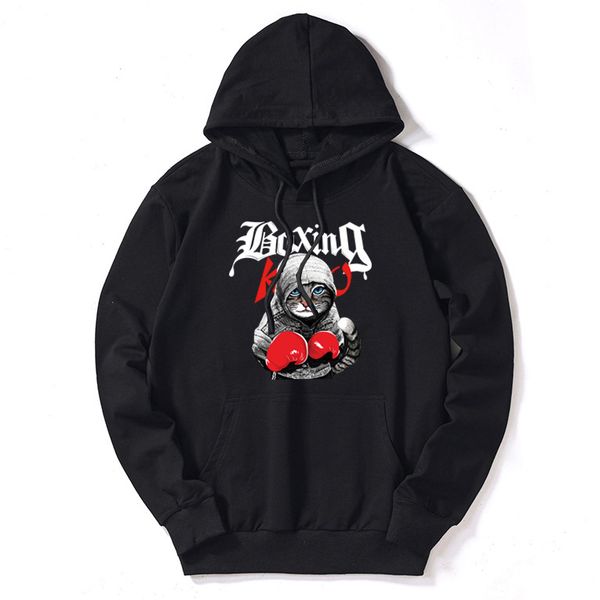 

hoodie thin men women boxing cat fashion deisgner crew neck hoodie sweater plus size 5 color new mens clothes boys streetwear boys pullovers, Black