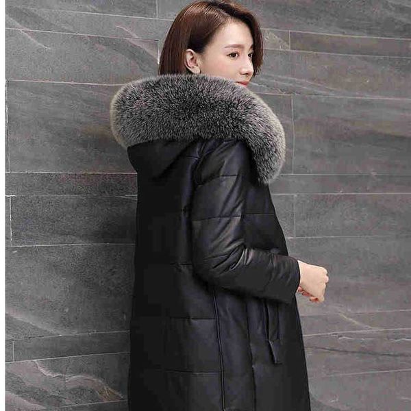 

2018 warm winter real natural sheep leather coat with down coat with fur hooded full belt thick warm fur solid slim, Black