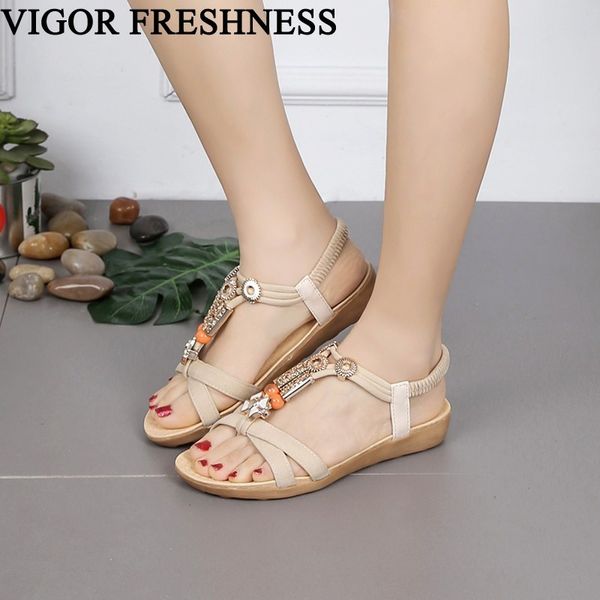 

vigor freshness woman shoes flat sandals heels shoes women's sandals summer string bead ladies bohemia retro wy248, Black