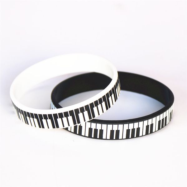 

1pc black white printed piano keycboard silicone wristband music note bracelet &bangles for music lover fans gift sh081, Golden;silver