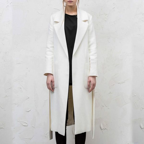 

fall women winter coats jackets vintage elegant long sleeve oversized wool coat lapel casual runway long overcoat, Black