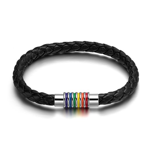 

couple rainbow titanium steel magnet buckle woven bracelet fashion temperament simple commemorative bracelet jewelry for unisex, Black