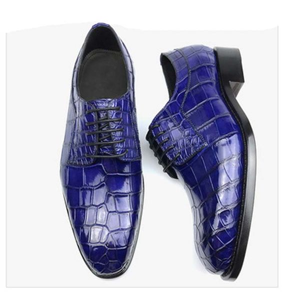 

chue pointed brush color crocodile leather shoes high-grade crocodile manual sewing men shoes, Black