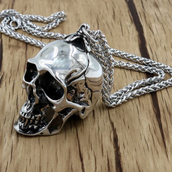 

new necklace men biker motorcycle style black stainless steel big skull pendants necklaces charm jewelry party gift punk rock, Golden;silver