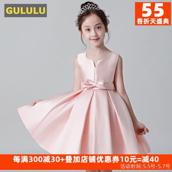 

summer kids flower girls satin a line dress princess v-shaped back bowknot children tutu party formal prom dresses, Red;yellow