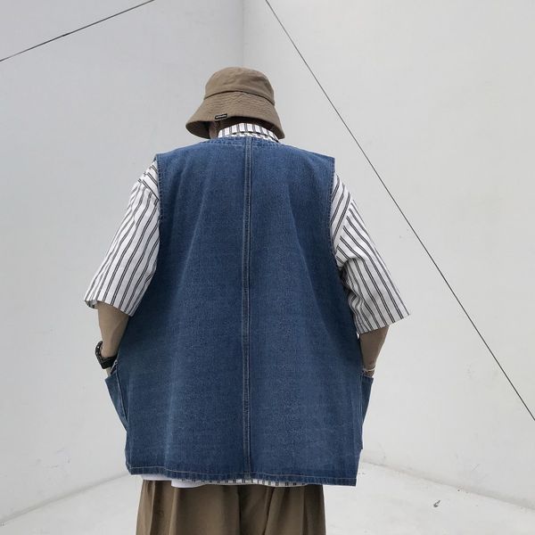 

2019 spring and autumn new youth popular men's fashion casual solid color jacket vest loose simple multi-pocket blue m-2xl, Black;brown