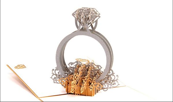

free shipping 1PCS 3D Pop Up Ring Wedding Invitation Card Birthday Christmas Mother's Day GifRamadan Festival Gifts