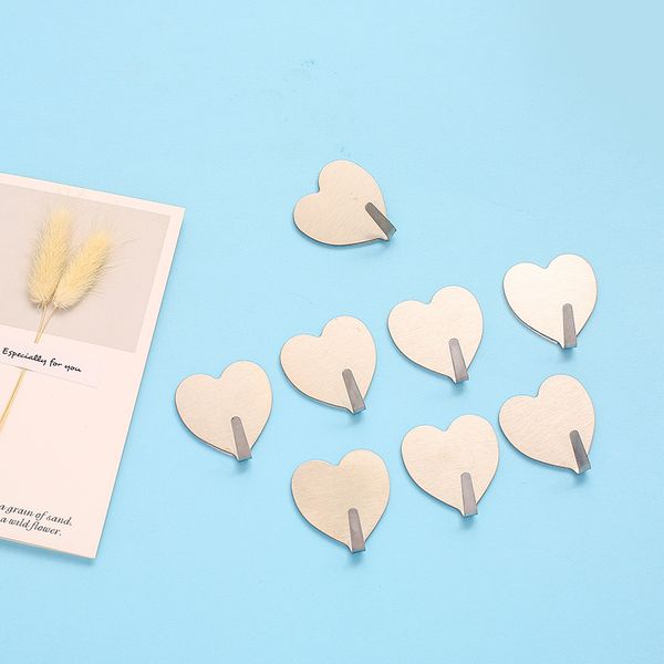 

creative heart shape hooks stainless steel seamless adhesive hook convenient wall mounted storage dream catcher key sticky hooks