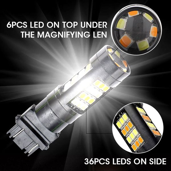 

hlxg 2x signal lamp 3157 led bulb p27w led t25 auto turn signal brake backup reverse light 12v switchback dual color white amber